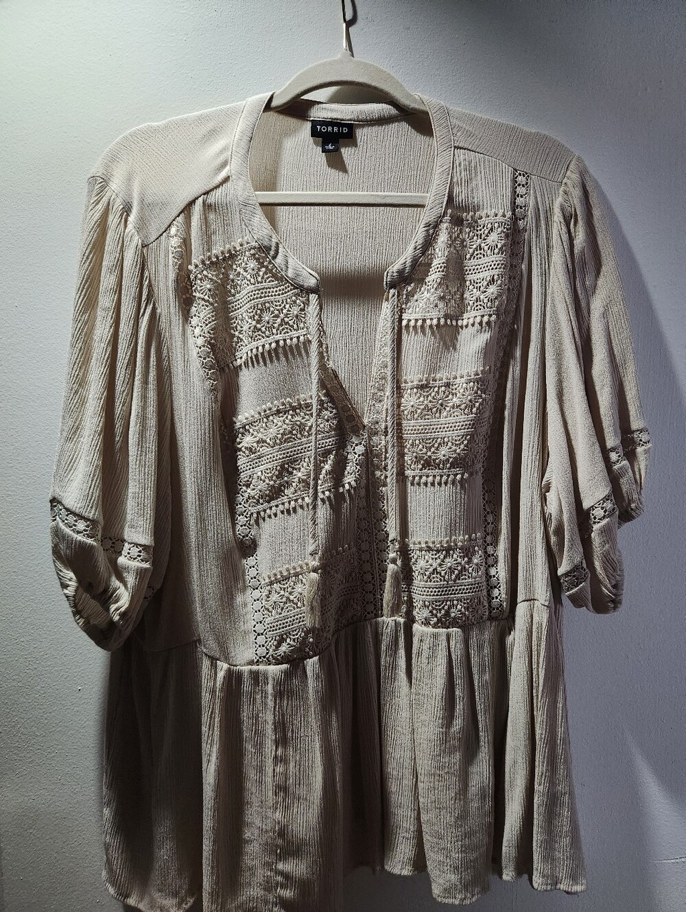 torrid Cream Crochet Peasant Tunic